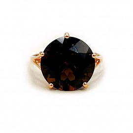 Золота каблучка у червоному кольорі з димчастим кварцом 01-200835770