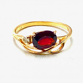 Каблучка з червоного золота з коричневим гранатом та жовтим діамантом 01-200842570