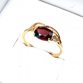 Кольцо из красного золота с коричневым гранатом и желтым бриллиантом