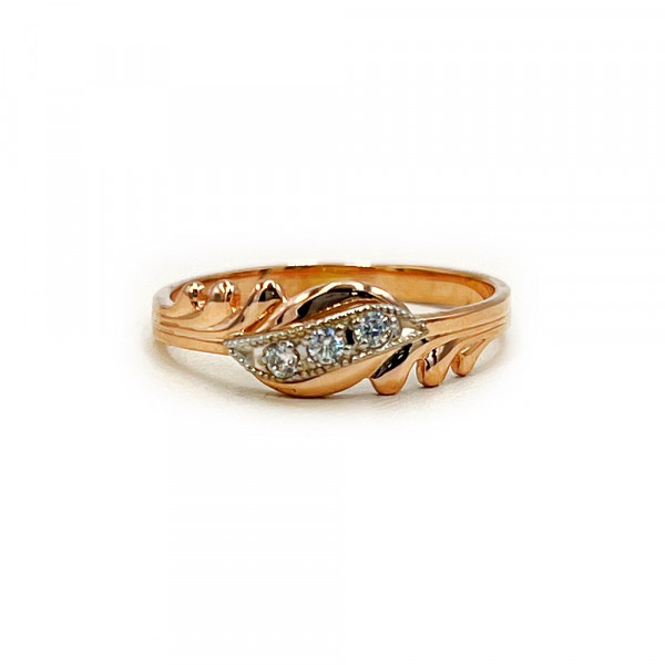 Золота каблучка у червоному з білим кольорі з цирконом