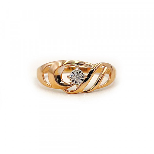 Золота каблучка у червоному з білим кольорі з жовтим діамантом