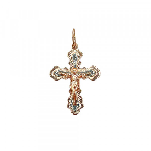 Золотий хрестик у червоному з білим кольорі