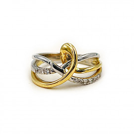 Каблучка з золота у жовтому з білим кольорі з цирконом 01-200893370