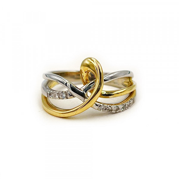 Каблучка з золота у жовтому з білим кольорі з цирконом