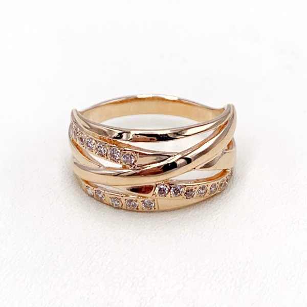 Золотое кольцо в красном цвете с цирконом