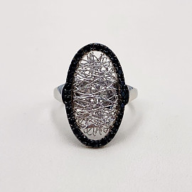 Золотое кольцо белого с черным цвета с цирконом 01-200017471