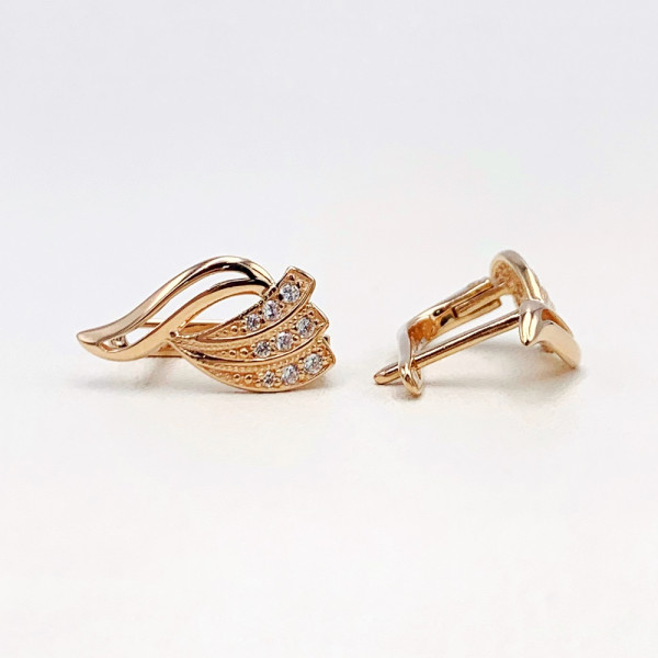 Серьги из красного с белым золота с цирконом