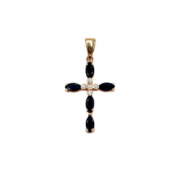 Хрестик з червоного золота з цирконом