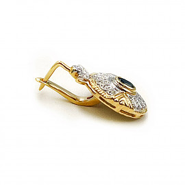 Серьги из золота желтого с белым цвета с синими корундами и белыми бриллиантами