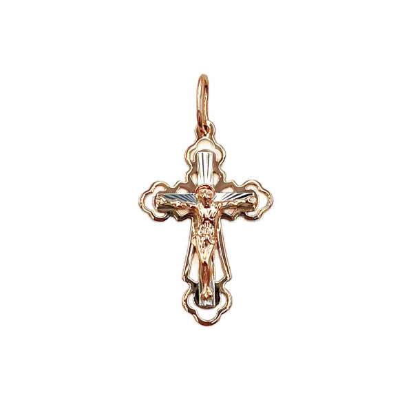 Крестик из золота красного с белым цвета