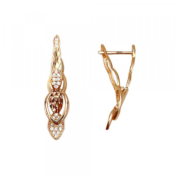 Золотые серьги в красном цвете с цирконом