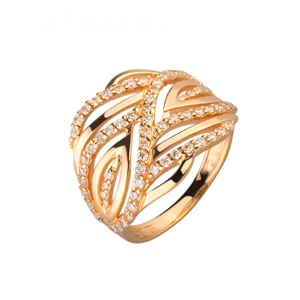 Золотое кольцо красного цвета с цирконом