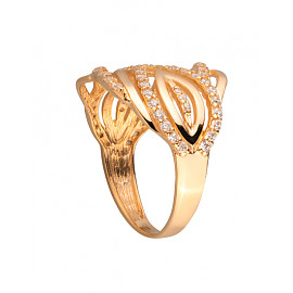 Золотое кольцо красного цвета с цирконом