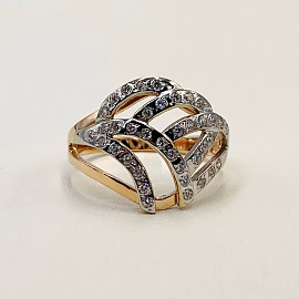 Золотое кольцо в красном с белым цвете с цирконом 01-200078272