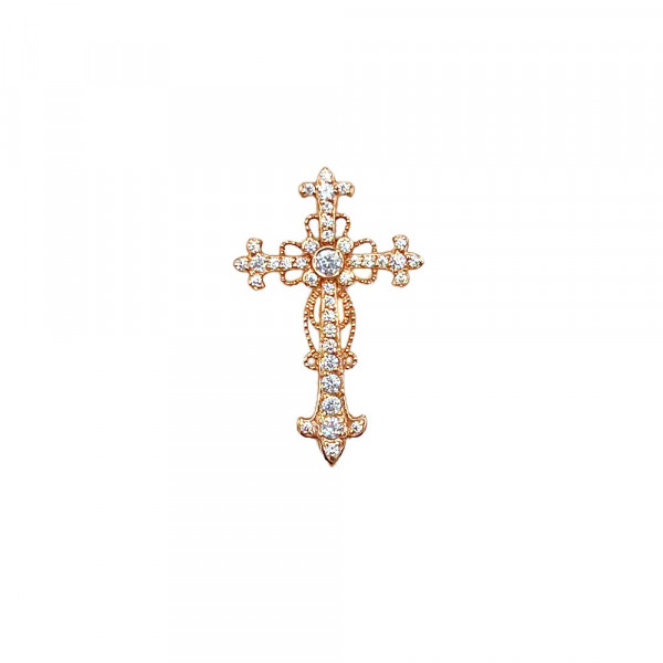 Крестик из золота красного цвета с цирконом