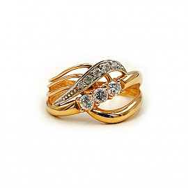 Каблучка з золота у червоному з білим кольорі з цирконом 01-200240872