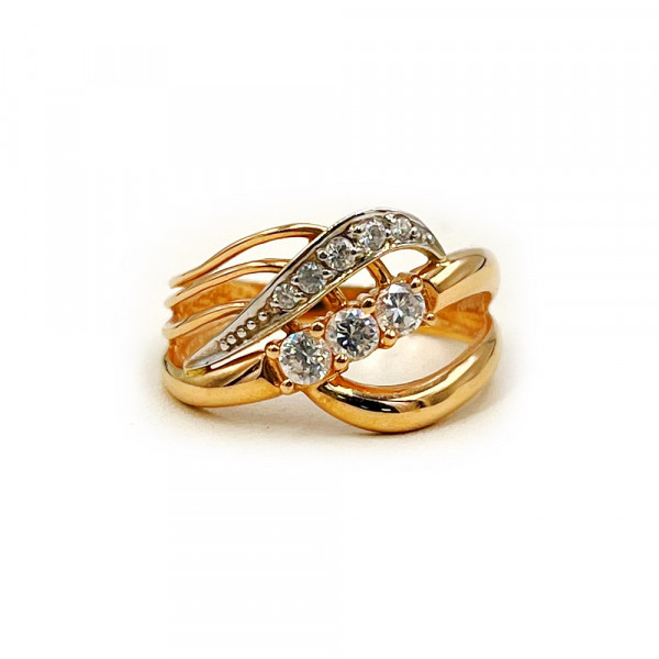 Каблучка з золота у червоному з білим кольорі з цирконом