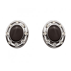 Запонки из белого золота с белыми бриллиантами и цирконом 01-200257972