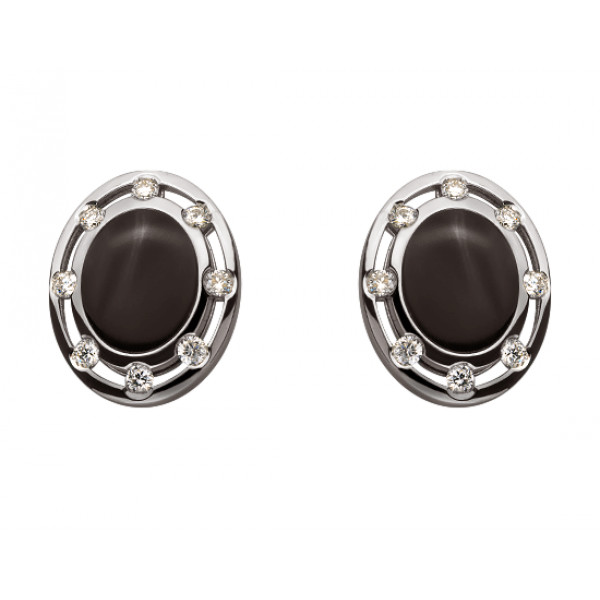 Запонки из белого золота с белыми бриллиантами и цирконом