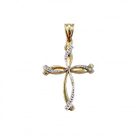 Золотой крестик желтого с белым цвета с цирконом 01-200773072