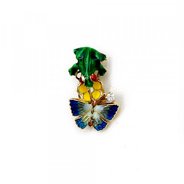 Золотий кулон з білим діамантом та емаллю