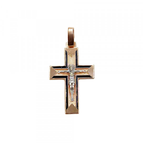 Золотий хрестик червоного з білим кольору з емаллю