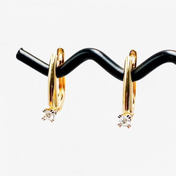 Сережки з золота у червоному з білим кольорі з білими діамантами