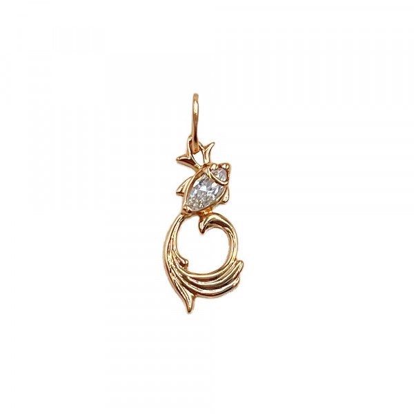Золотий кулон у червоному кольорі з цирконом «Золота рибка»