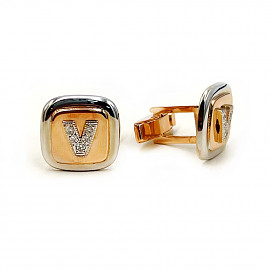 Запонки из золота красного с белым цвета с белыми бриллиантами 01-200825072