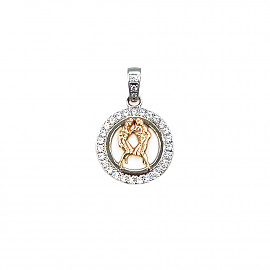 Золотой кулон красного с белым цвета с цирконом 01-200889272