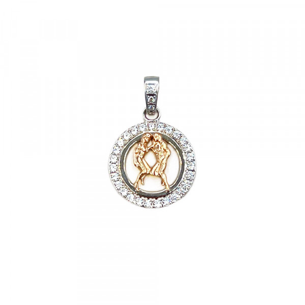 Золотой кулон красного с белым цвета с цирконом