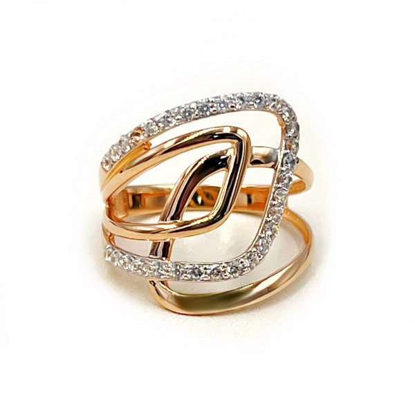 Кольцо из золота в красном с белым цвете с цирконом