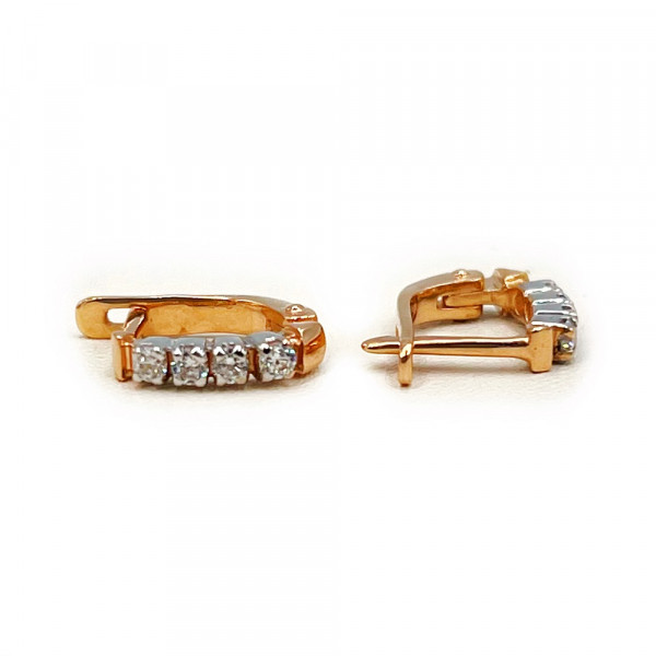 Сережки з золота у червоному з білим кольорі з цирконом