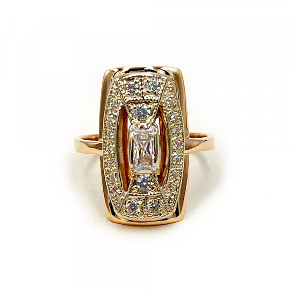 Золота каблучка червоного з білим кольору з цирконом