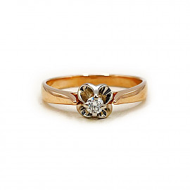 Каблучка з золота у червоному з білим кольорі з жовтим діамантом 01-200850873