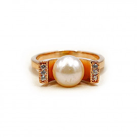 Золота каблучка з перлиною та цирконом 01-200878273
