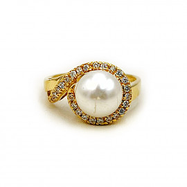 Кольцо из желтого золота с жемчугом и цирконом 01-200883373