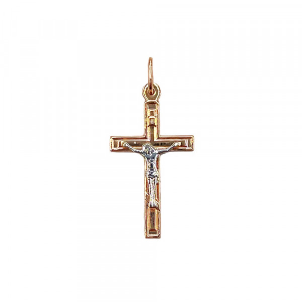 Хрестик з червоного з білим золота