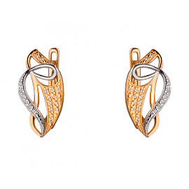 Золоті сережки у червоному з білим кольорі з цирконом 01-19266274
