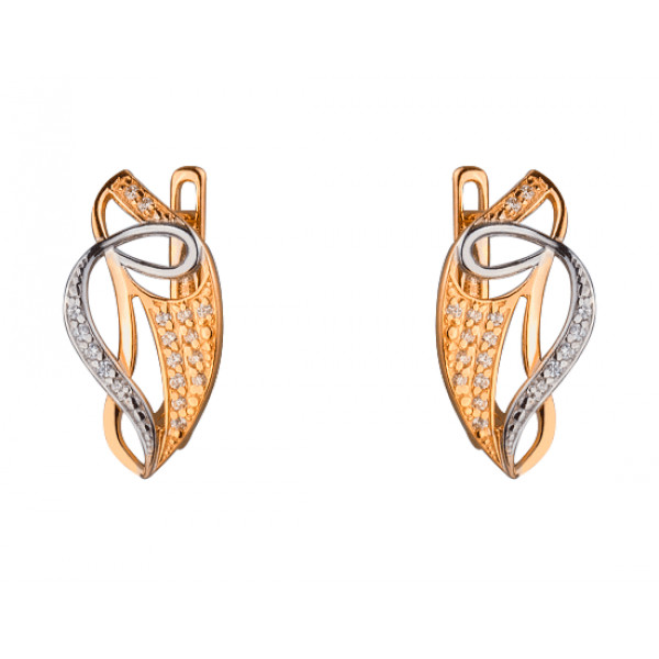 Золоті сережки у червоному з білим кольорі з цирконом