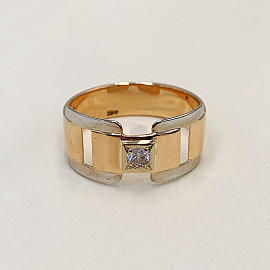 Золотое кольцо красного с белым цвета с цирконом 01-200086274