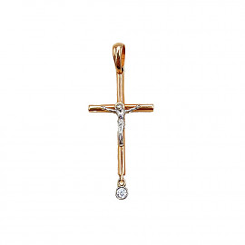 Хрестик з золота у червоному з білим кольорі з цирконом 01-200140674