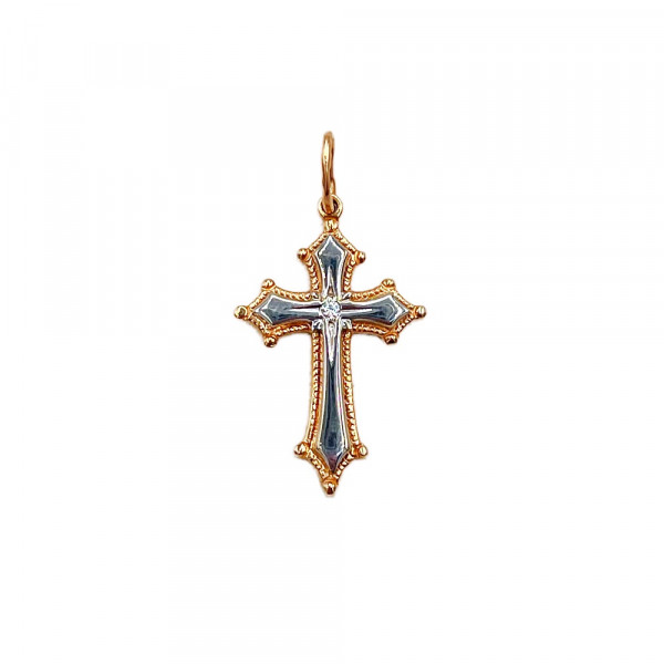 Золотий хрестик червоного з білим кольору з цирконом