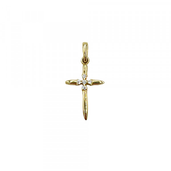Крестик из желтого золота с цирконом