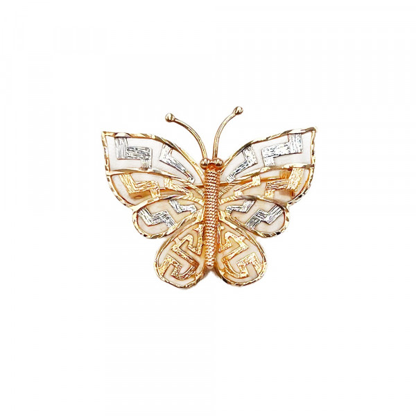 Брошь из золота красного с белым цвета «Бабочка»