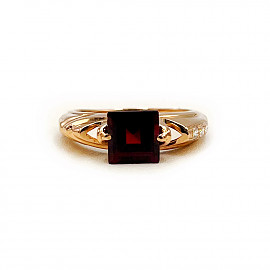 Золота каблучка червоного кольору з коричневим гранатом та цирконом 01-200819874