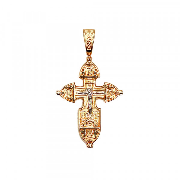 Золотой крестик в красном с белым цвете