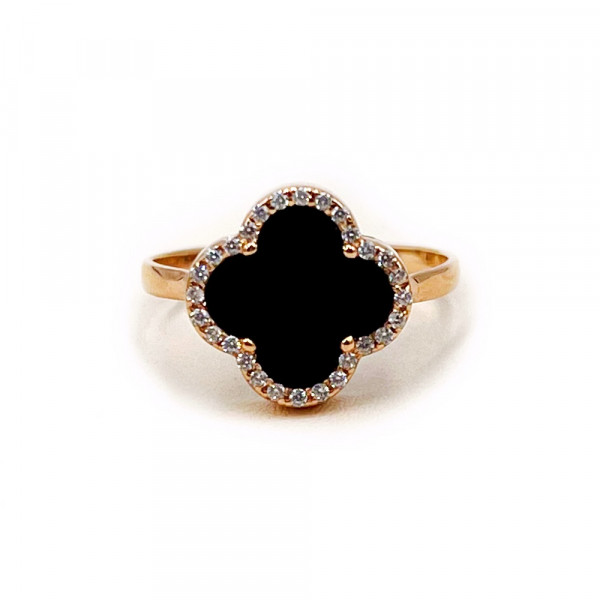 Каблучка з червоного золота з цирконом «Конюшина»