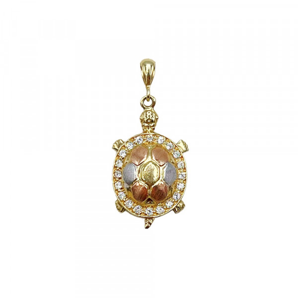 Золотой кулон желтого цвета с цирконом «Черепаха»