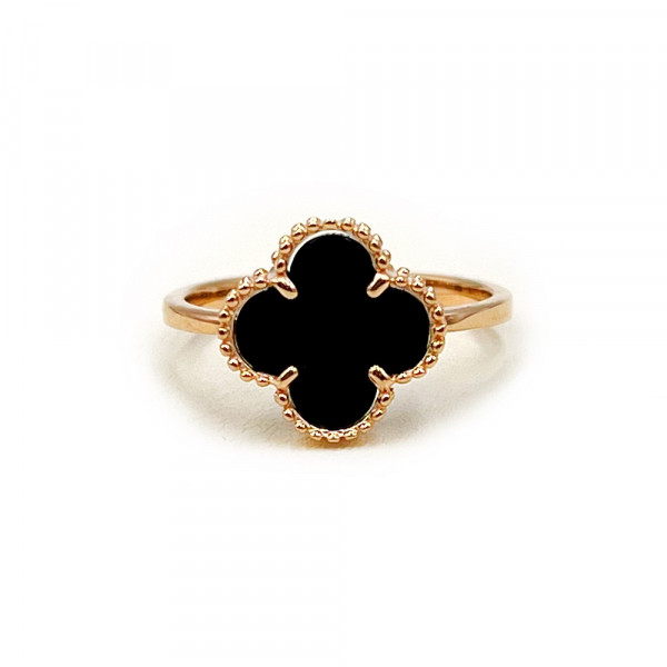 Золота каблучка у червоному кольорі з цирконом «Конюшина»